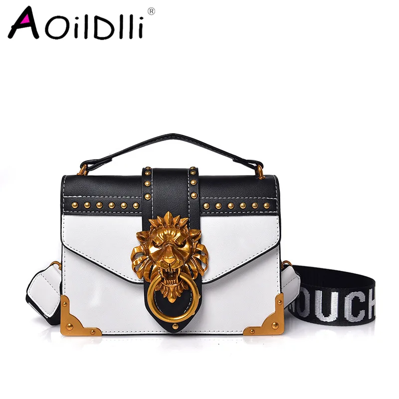 Square Clutch Handbags Wallet Pack-Shoulder-Bag Crossbody-Package Bolsos Lion-Head Metal