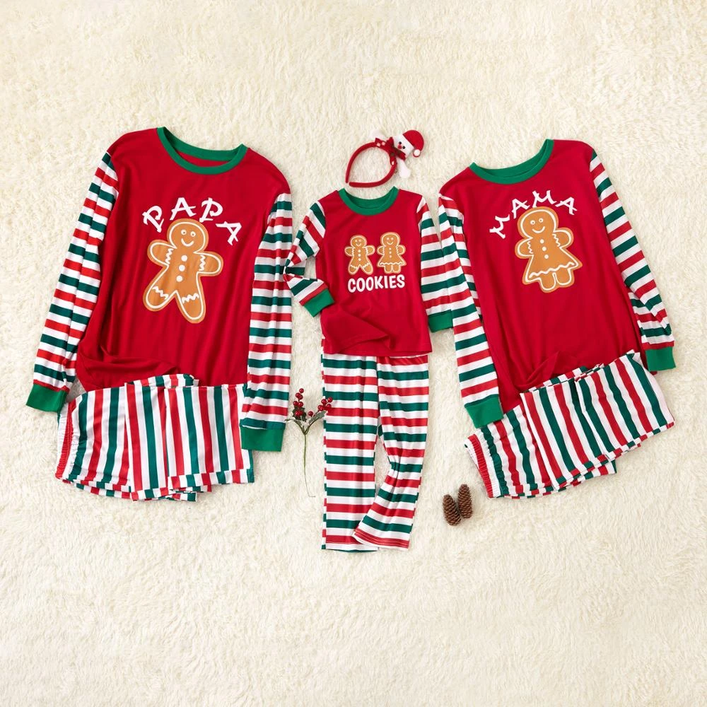 Pijama Rojo Navideño A Juego Con Pan De Jengibre Algodón Invierno Rayas Dibujo Animado Galleta Hombre Ocio Trajes Iguales De Familia Aliexpress
