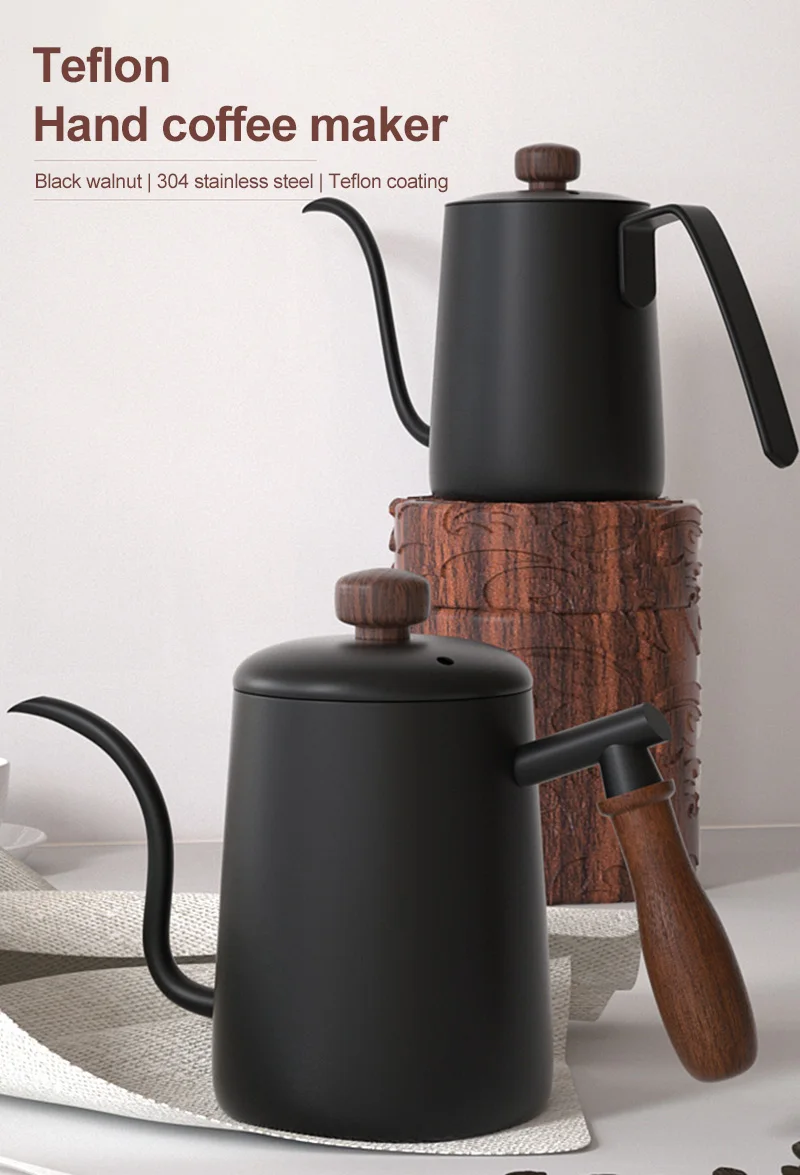 Stainless Steel Hand Coffee Pot Punch Pots With Lid Drip Gooseneck Spout Long Mouth Kettle Teapot | Дом и сад