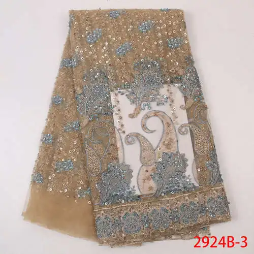 Вышитая бисером Свадебная кружевная ткань, кружевная ткань ручной работы нигерийская, африканская сиреневая кружевная ткань MR2924B - Цвет: as picture3