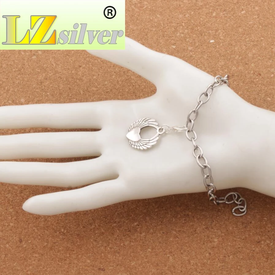 Flying Angel Wing Heart Lobster Claw Clasp Charm Beads 35.6x19.3mm 100pcs Zinc Alloy Jewelry DIY C217