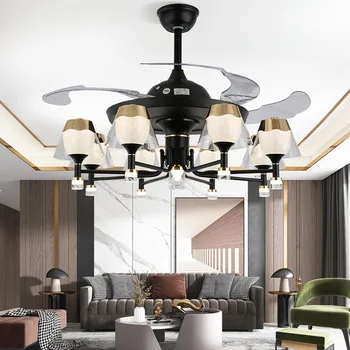 

110V / 220V Invisible Led Ceiling Fans Light Remote Control Wall Switch Living Room Dining Room Led Ceiling Fans with Lights