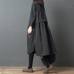 2019 Новые Большие размеры корейский стиль литературный Свободные Тонкий длинный рукав платье женский сплошной Цвет нерегулярные хлопок