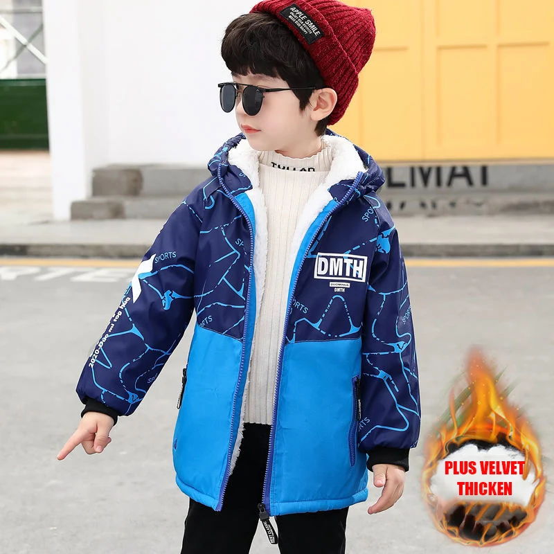 Jaqueta de Poliéster para o Menino Veludo com Capuz Inverno Nova Versão Coreana Manter Quente Engrossar Mais Parka Cabolsa Casual Roupas Infantis 1 Casacos e Parkas