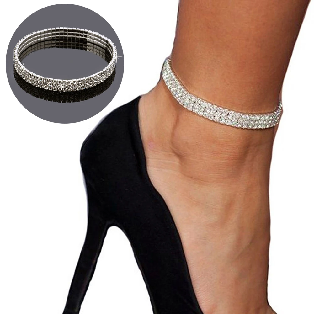 3-РЯД три ряда блестящие прозрачные стразы стрейч Cz теннисные туфли с цепочкой на щиколотке; пикантные короткие носки свадебные аксессуары для Для женщин