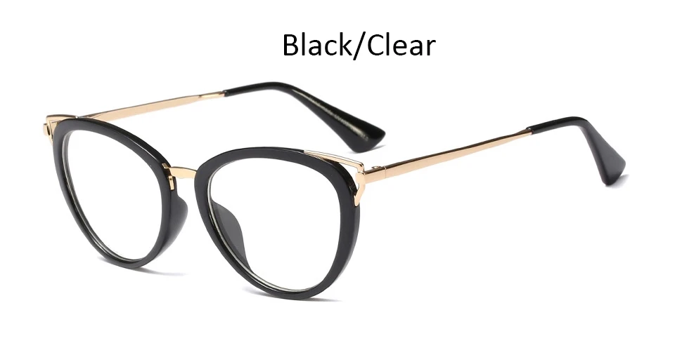 Black Clear Ретро оправа для очков в стиле кошачьи глаза женские большие прозрачные очки женские черные прозрачные сплав очки Женские винтажные - Цвет оправы: Black Clear