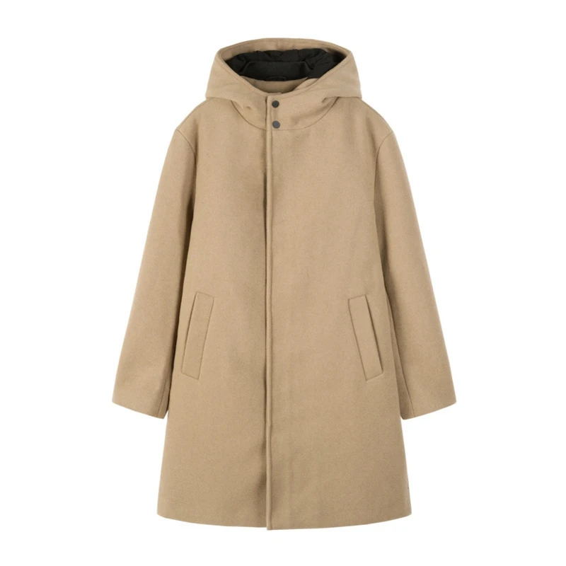 SEMIR, Мужское пальто с капюшоном, длинное, зима, новинка, корейский стиль, шерстяная шерсть, теплая куртка, Мужская деловая верхняя одежда - Цвет: Beige