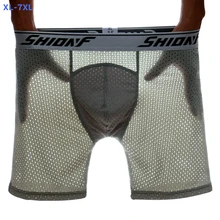Shionf Long Boxer Men Cuecas Mesh Breathable Underwear Male Underpants Man Boxer Shorts Homme Ice Silk Sportswear Men Size 7XL