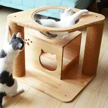 

Cat climbing frame solid wood small sisal column jumping cat shelf one nest cat tree house cat scratching board toy