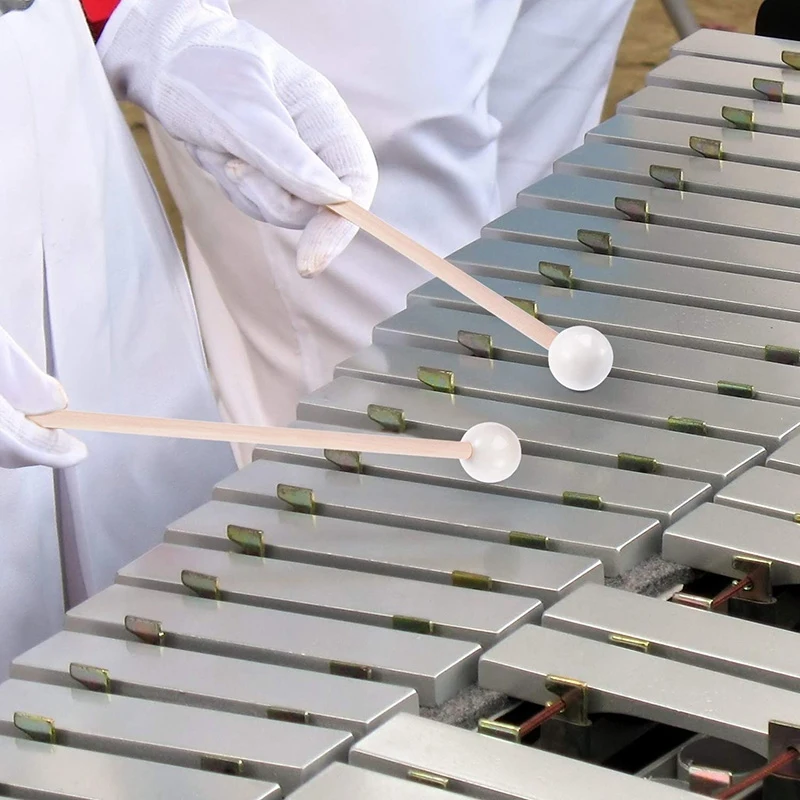 

1 Pair of White Hard Rubber Drum Sticks Mallets Beaters Percussion Parts Glockenspiel Sticks with Wooden Handle Energy Bell Wood
