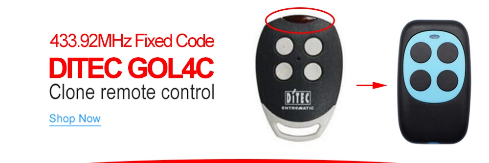 DITEC ENTREMATIC GOL4 GOL 4 GATE GARAGE REMOTE CONTROL BIXLP2 BIXLP 2 BIXLS2 BIXLS 2 BIXLG4 BIXLG 4 433.92 MHz Rolling Code garage opener remote