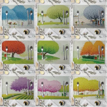 

Cartoon Tree Pattern Table Placemat European Style Dining Table Cushion Kitchen Supplies Western-style Placemat Coasters
