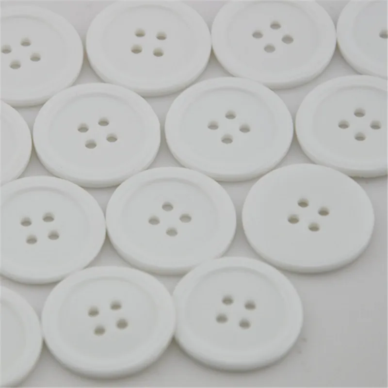 

50pcs White Big Plastic Overcoat Button Cloth sewing Appliques 25mm PH41