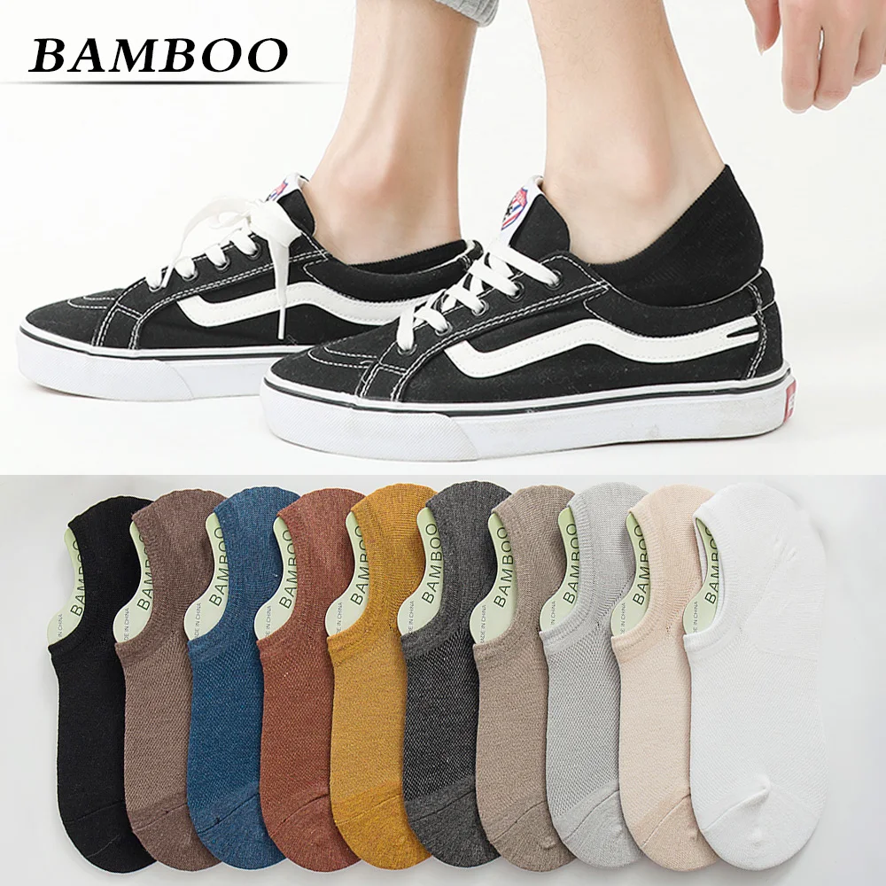 2021 New Japanese Bamboo Men's Invisible Socks 10 Pairs Summer Breathable Deodorant Silicone non-slip Mesh Ankle socks Thin | Мужская