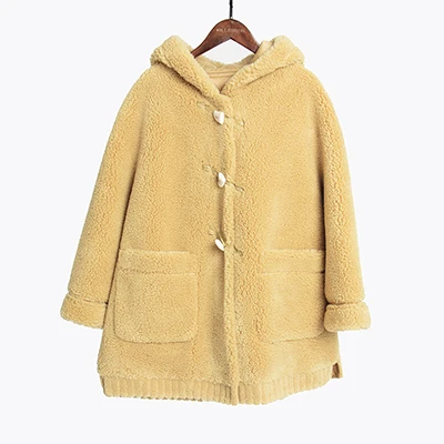 yellow Пальто из искусственного меха с капюшоном плюс размер зимнее пальто для женщин 30% Натуральная Овечья Меховая куртка для женщин пушистые куртки Тедди пальто - Цвет: yellow