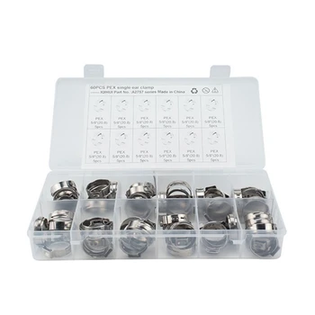 

60Pcs Single Ear Hose Clamp Stainless Steel Hose Clamp Set for Sealing Various Hoses