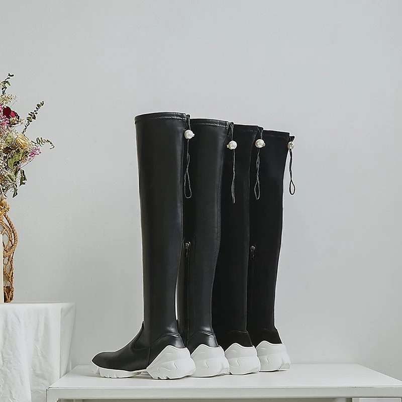 Genuine Leather Over The Knee Boots Women Platform Heel Winter Shoes Woman Fashion Zipper Riding Boots