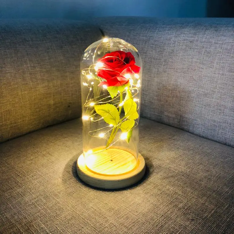 20LED деревянная основа ночника Роза стеклянный купол медный провод Фея струнный светильник подарок на День святого Валентина для девушки