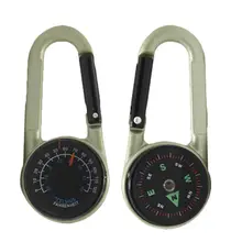 2 шт. мини брелок многофункциональный Пешие прогулки металлический карабин с компасом термометр скалолазание крюк Спортивные выживания на открытом воздухе