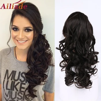 

AILIADE Fake Ponytail Hair Extension Wig Clip in Curly Long Synthetic Heat Resistant Drawstring Pony Tail Black Brown Hairpiece