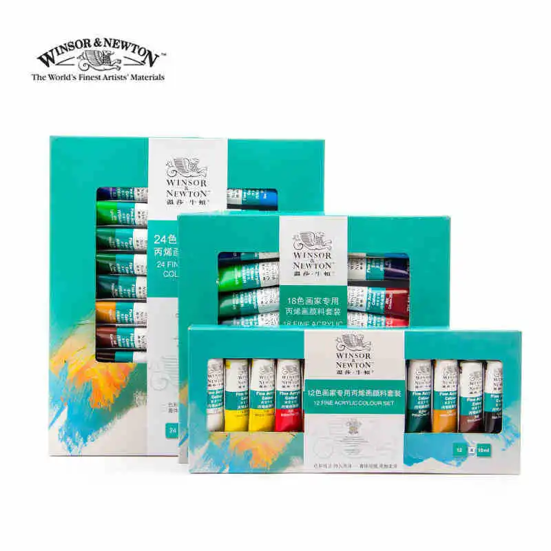 

Набор акриловых красок Winsor & Newton, 12/18/24 цвета, 10 мл, ручная роспись, рисование стен, пигмент комплект, принадлежности для живописи