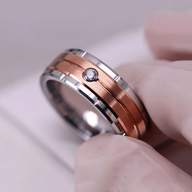 6 Colors Simple 8mm Men Tungsten Carbid Ring Gold Blue Black Matte Finish Beveled Polished Edge Engagement Ring Men Wedding Band