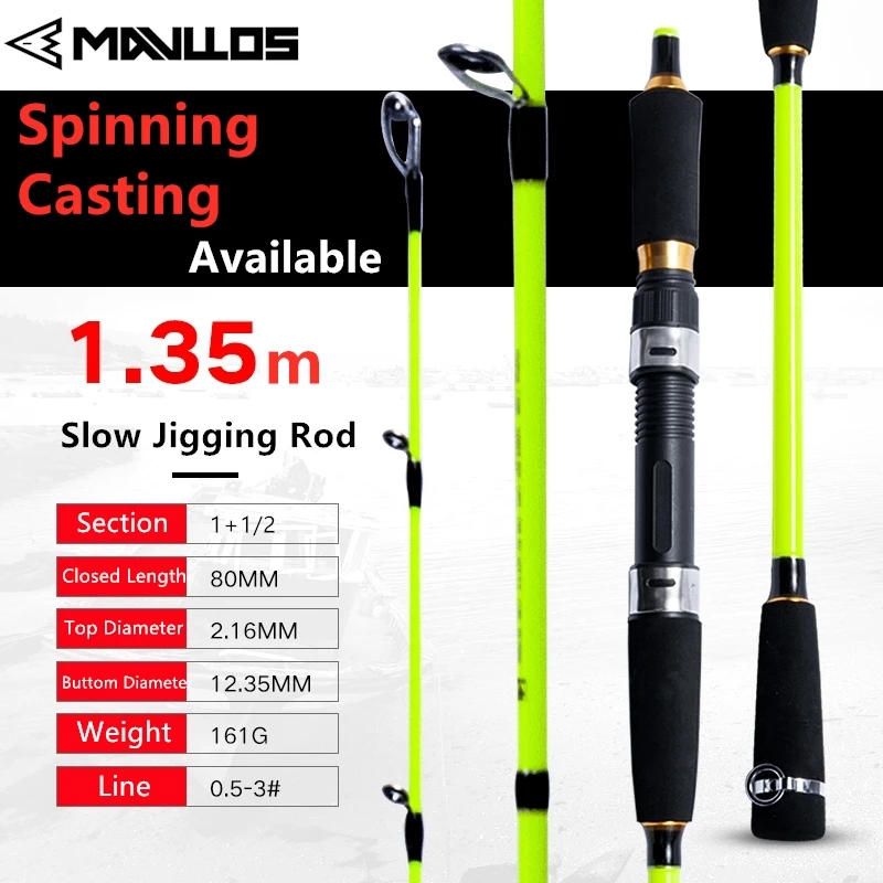 

Mavllos 1.35M Slow Jigging Rod Spinning Casting Fishing Rod 2 Section18kg Drag L.W. 60-300g Carbon Saltwater Boat Fishing Rod