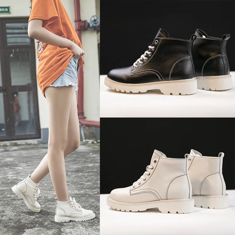 

Genuine Leather Martin Boots Women's British-Style Summer Breathable Short Boots Thick Bottomed Hight-top Students Elevator Loco