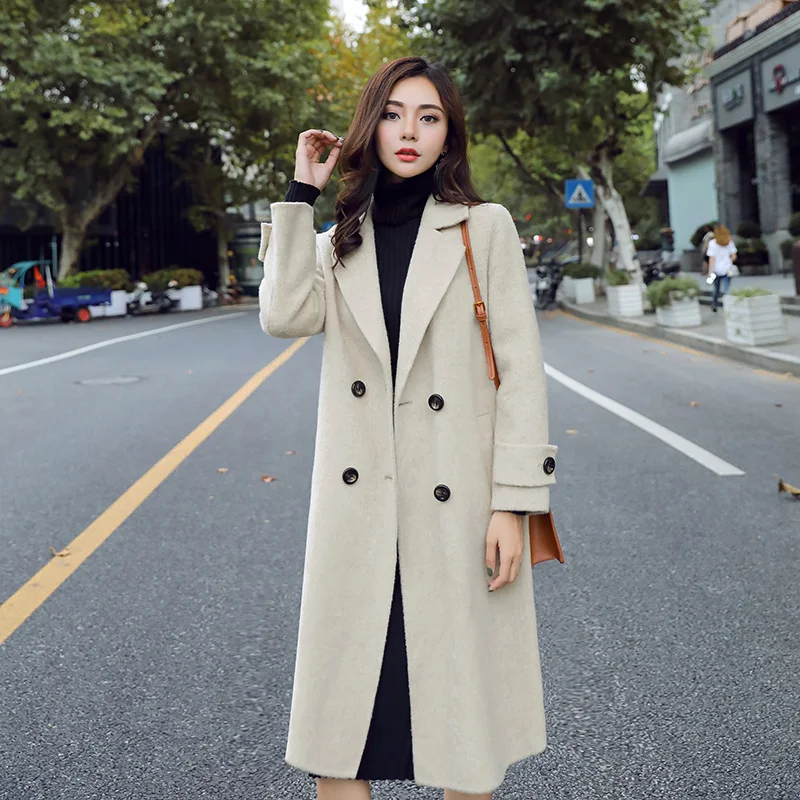Женское осенне-зимнее пальто женское тонкое шерстяное длинное пальто Тренч шерстяное пальто