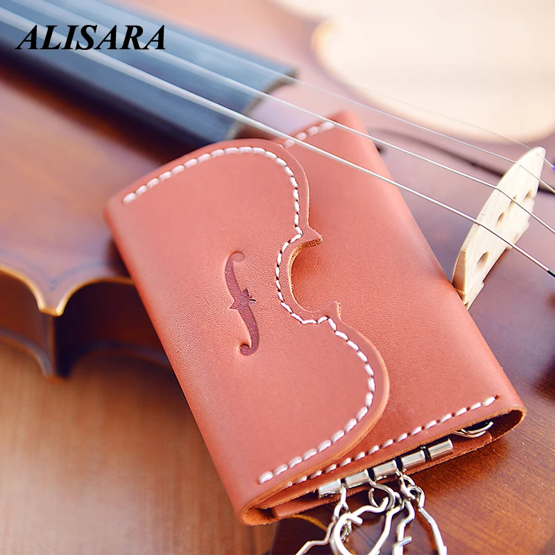 

Original Leather Key Wallet Holder DIY Violin guitar music Purse First layer real cowhide handmade Key Package Bag personality