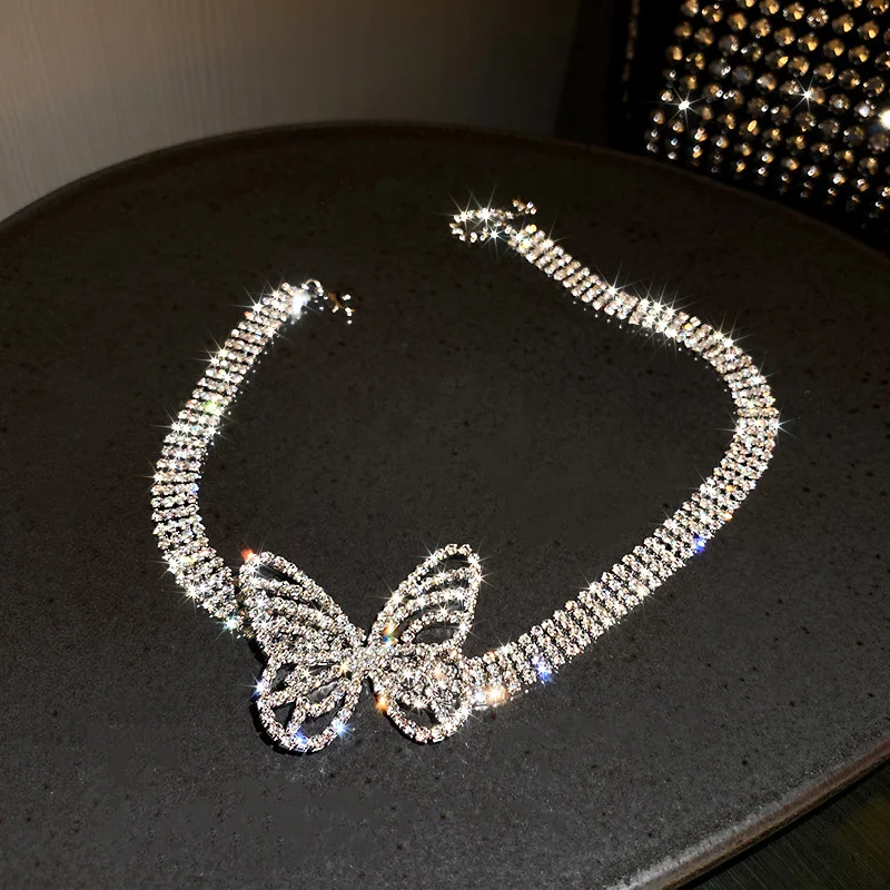 FYUAN Beautiful Butterfly Crystal Choker Necklaces for Women Shine Short Rhinestone Necklaces Statement Jewelry Accessories - Image 2