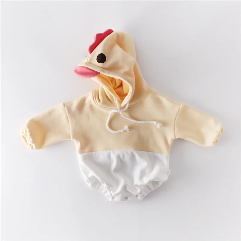 A Осенне-зимняя одежда для малышей; милый комбинезон для новорожденных с рисунком курицы; хлопковый теплый детский комбинезон с капюшоном; одежда для маленьких мальчиков - Цвет: A