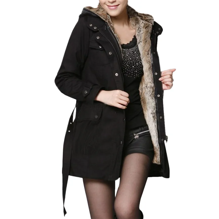 Парка женская зимняя куртка женская пальто с капюшоном Женская куртка Толстая негабаритная подкладка зимняя женская меховая пальто на подкладке - Цвет: Black