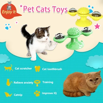 

Windmill Toys For Cats Puzzle Whirling Turntable With Brush Cat Play Game Toys Windmill Kitten Interactive Toys Supplies Pet
