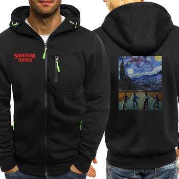 

Autumn New 2019 Mens Hooded Streetwear Stranger Things Fashion Jackets Zipper Hip Hop Long Sleeve Casual Coat Sportswear Hoodie