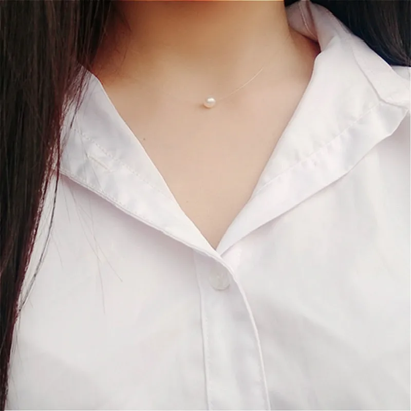 Gargantilla de circonio con perlas de imitación cuadradas para mujer, collares de hilo de pescar transparentes e invisibles, gran oferta