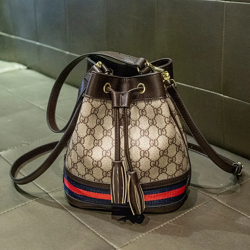 

Guangzhou WOMEN'S Bag 2019 New Style Fashion Mini Bag Korean-style GD Printed Drawstring Pu Bucket Bag Shoulder Women's