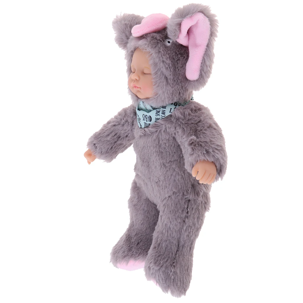 25cm Mini Stuffed Baby Doll Toys Silicone Reborn Baby Lifelike Kids Toys Sleep Reborn Doll Birthday Gifts (Gray Elephant)