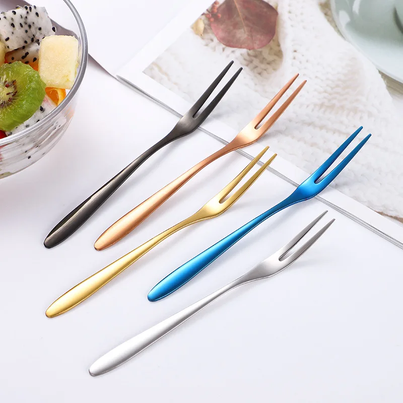 

Stainless Steel Two-tine Fork set Fruit Fork Tableware Multiple Use Snack Cake Dessert Forks Cafeteria Home Flatware