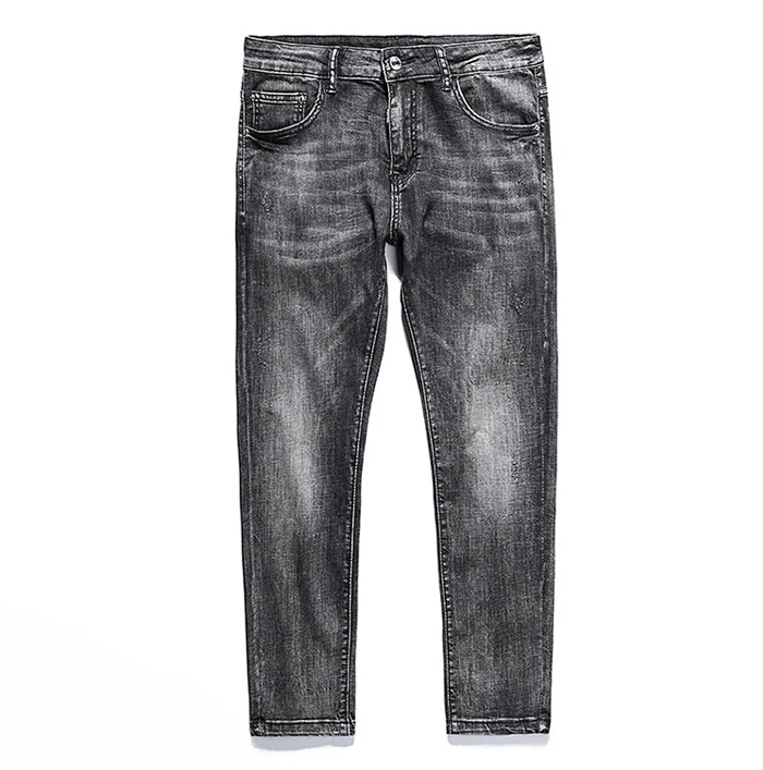 New Mens Fashion Black Jeans Mens Skinny Jeans Slim Fit Strecth Washed Scratched Casual Denim Trousers Male