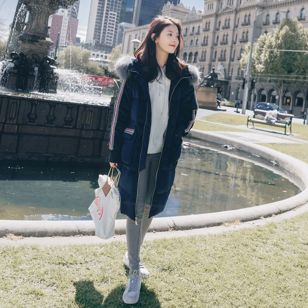 

Retro Cotton-padded Clothes Photo Shoot 2018 Winter New Style CHIC Trendy Blue Liz rong zhi dai Large Fur Collar Cotton Coat Wom