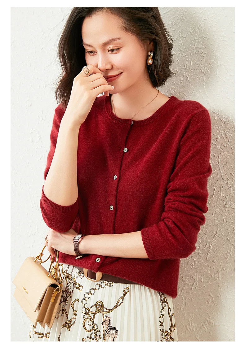 Suéter de Caxemira Cabolsa de Camisola de Caxemira Crew Neck Feminino Cardigan Solto 2021 Novo Macio 100 Genuíno 28 Cheap Cardigãs