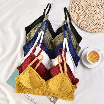 

CHRLEISURE Lace Sexy Bralette Back Buckle Adjustable Bra Push Up Plus Chest Pad Elastic Force Women's Underwear