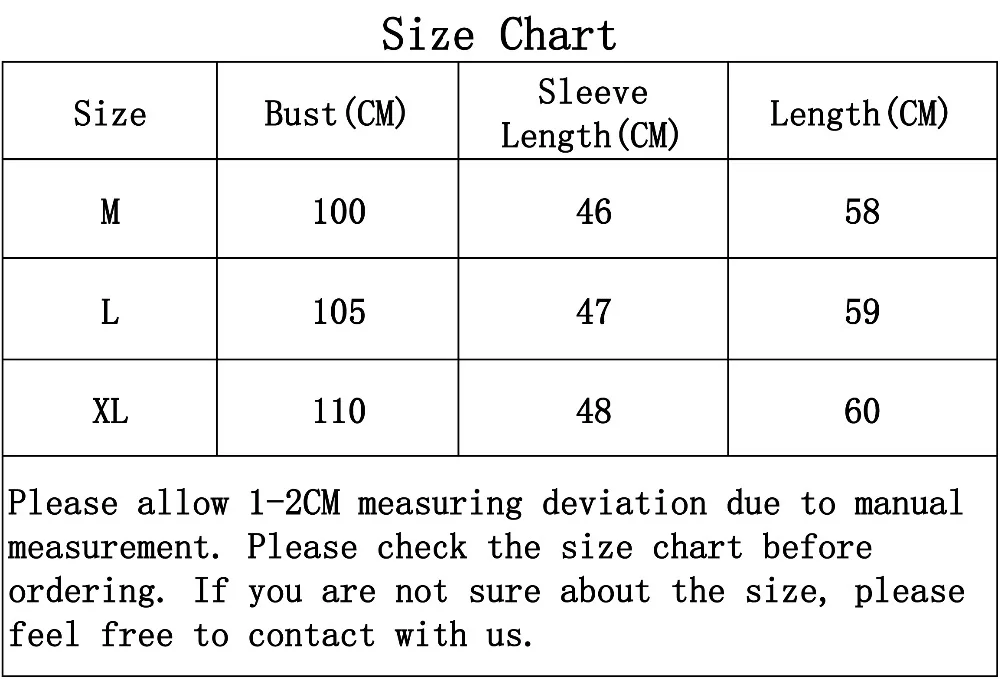 Sweater Size Chart