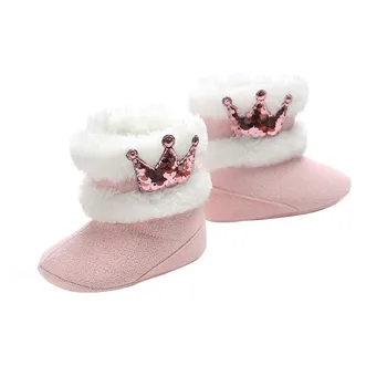 

Infant Newborn Baby Girls Crown Cashmere Plush Crib Winter Boots Warm Shoes