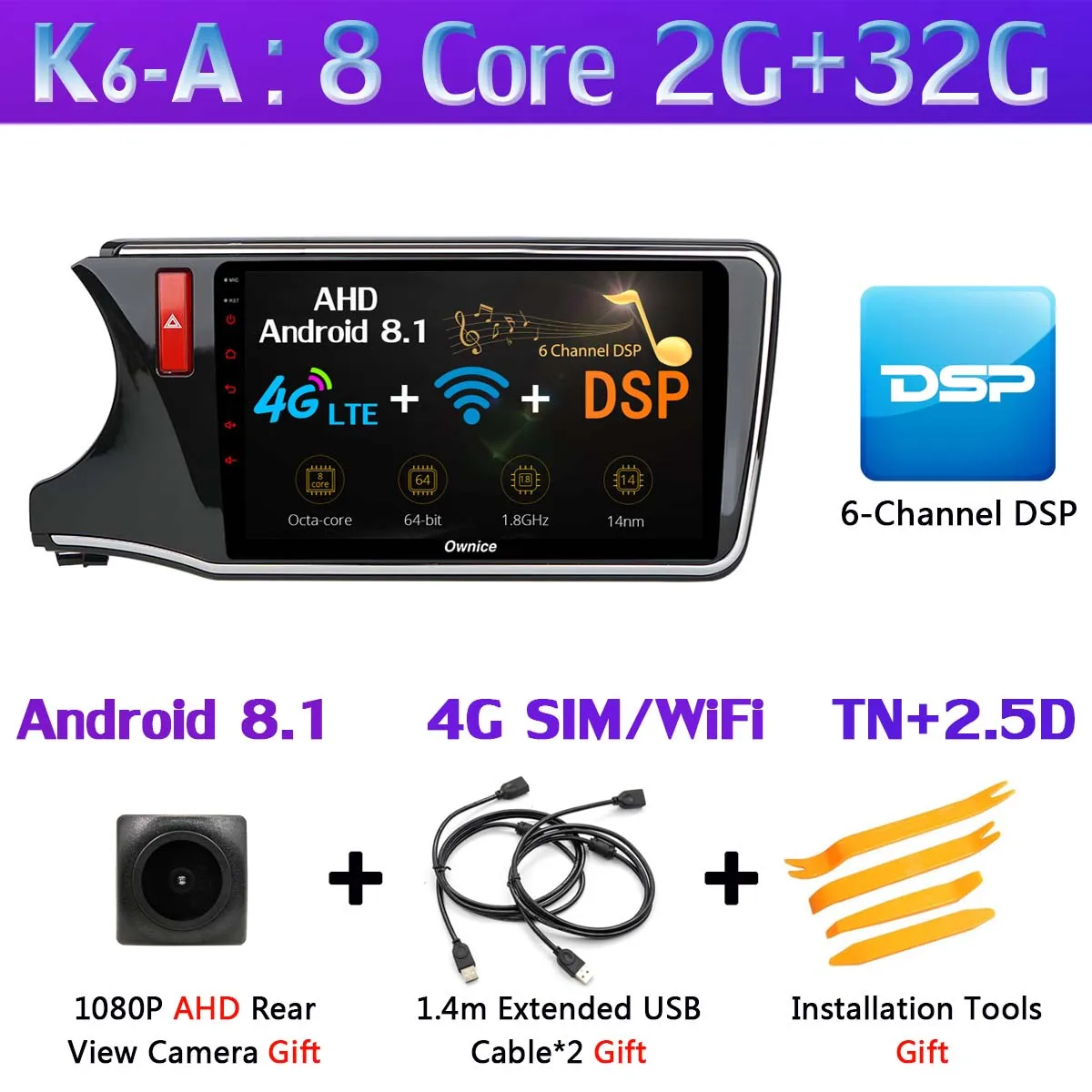 K6-A 360°Panoramic Android 9,0 4+ 64G gps радио CarPlay DSP автомобильный мультимедийный плеер для Honda Civic LHD RHD - Цвет: K6-A