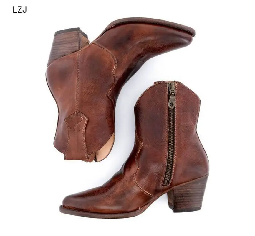 

2019 Spring Ankle Women Boots Square Heel Slip On Women Female High Heels Single Shoes Pointed Toe Casual Ladies Fashion