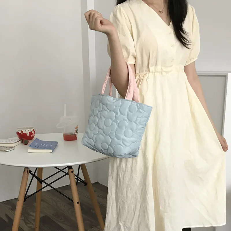 Japanese Style Storage Bag Handbag for Women Winter Shopping Bag Candy Color Small Bag