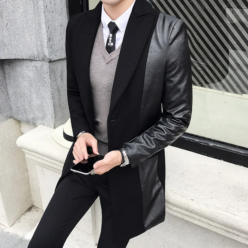 Spring Splicing Leather Jacket Men Moto Hommes Baseball Collar Mens Wool Trench Coat 2020 Quality Veste Biker Homme Spring Splicing Leather Jacket Men Moto Hommes Baseball Collar Mens Wool Trench Coat 2020 Quality Veste Biker Homme