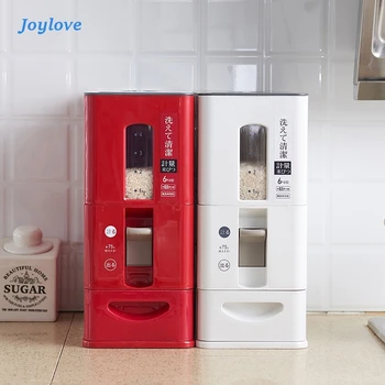 

JOYLOVE Sealed Rice Storage Box Cereal Grains Beans Flour Storage Barrel Moisture-Proof Measurable Rice Bucket Home Supply 2020